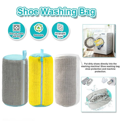 Shoe washing machine bag with zipper